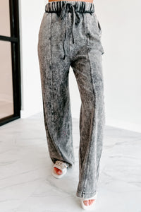 Don't Be Fooled Acid Wash Wide Leg Pants (Ash Black) - NanaMacs