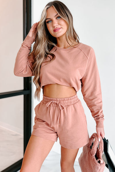 Favored To Win French Terry Two-Piece Shorts Set (Cinnamon) - NanaMacs