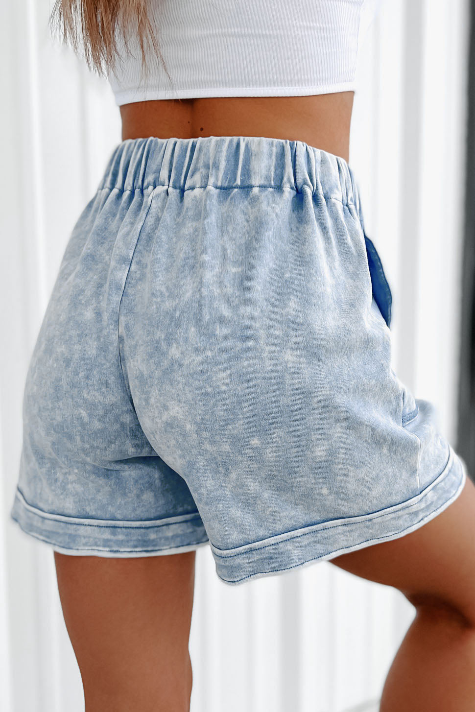 Back In The Game Acid Wash Drawstring Shorts (Deep Sky) - NanaMacs