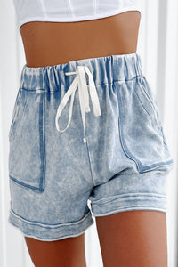 Back In The Game Acid Wash Drawstring Shorts (Deep Sky) - NanaMacs