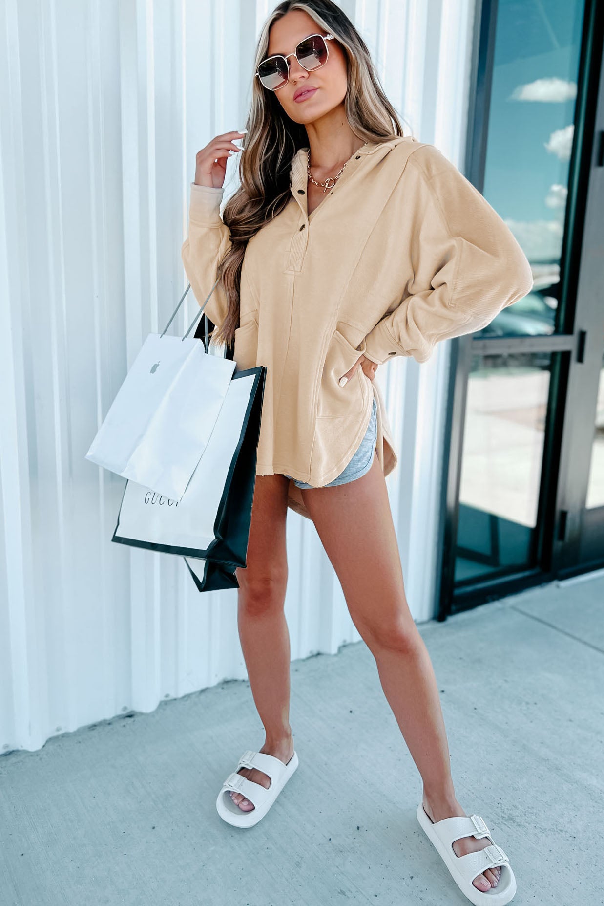 Blissful Weekend Oversized Hooded Pullover (Sand) - NanaMacs
