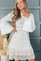 What A Vision Lace Bell Sleeve Mini Dress (Off White) - NanaMacs