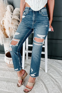 Lucid Dreams High Rise Flying Monkey Distressed Cropped Straight Leg Jeans (Dark) - NanaMacs