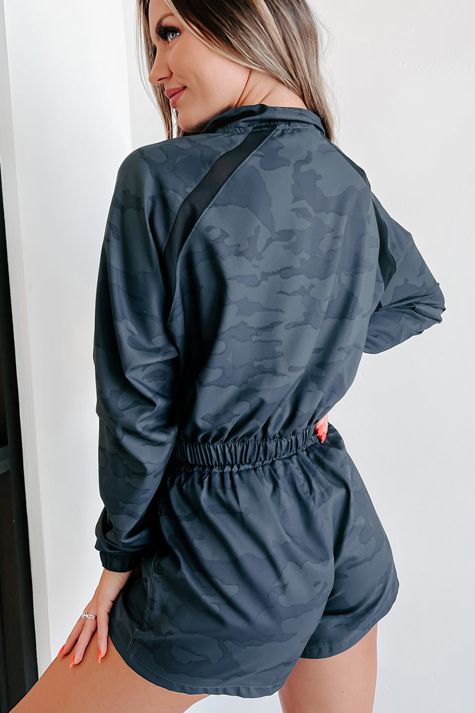 Surviving & Thriving Camo Cropped Zip-Up Jacket (Dark Ocean) - NanaMacs