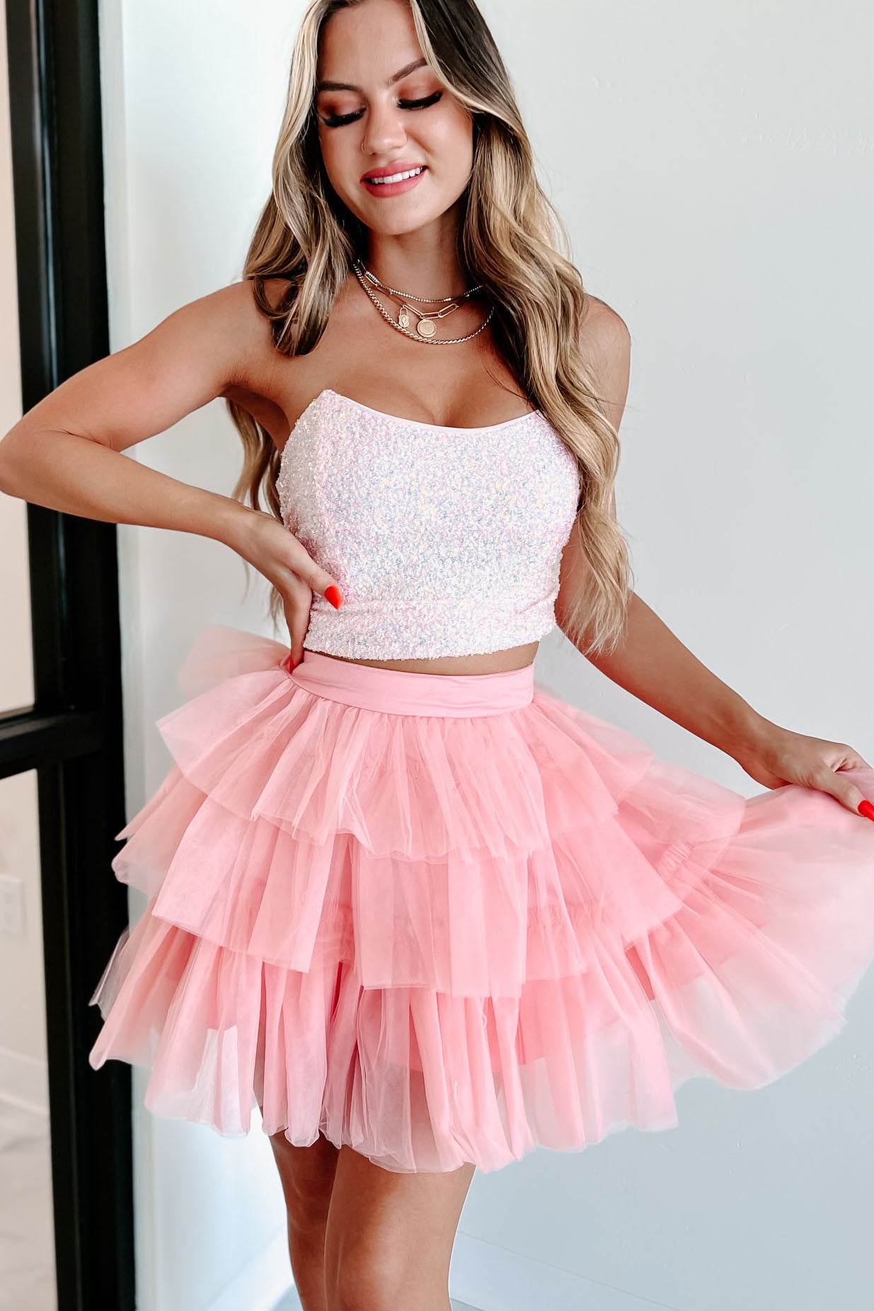 Undeniably Sparkly Sequin Crop Top (Pink) - NanaMacs