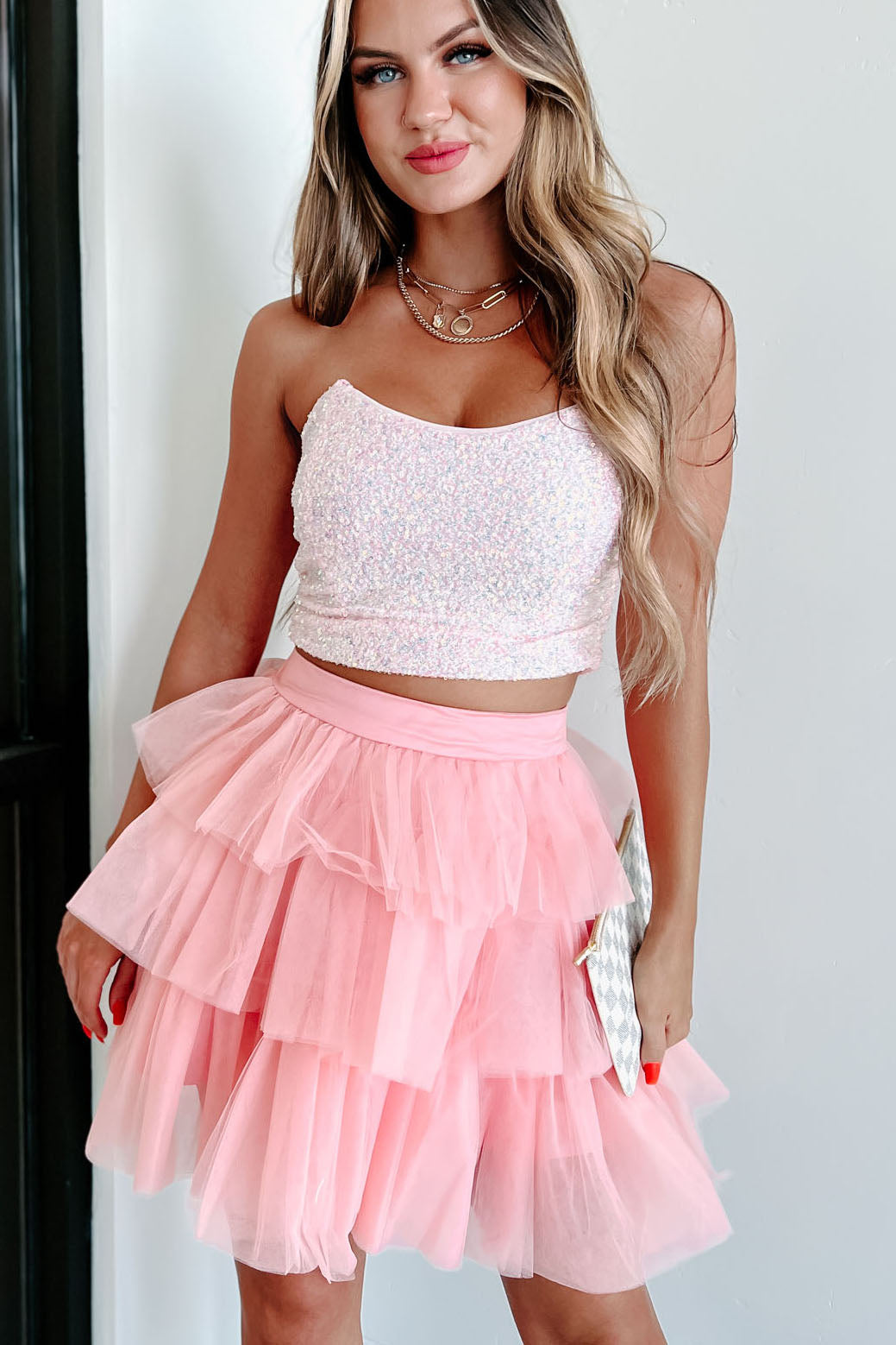 Undeniably Sparkly Sequin Crop Top (Pink) - NanaMacs