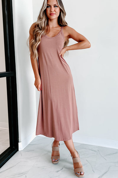 Mayze Flowy Scoop Neck Midi Dress (Clay) - NanaMacs