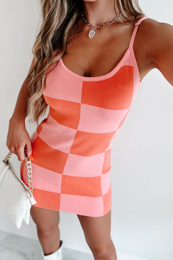 Casually Yours Knit Checkered Dress (Pink/Orange) - NanaMacs