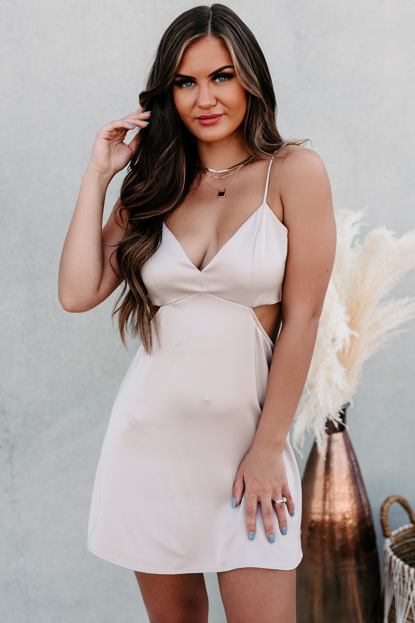 Satin champagne mini clearance dress