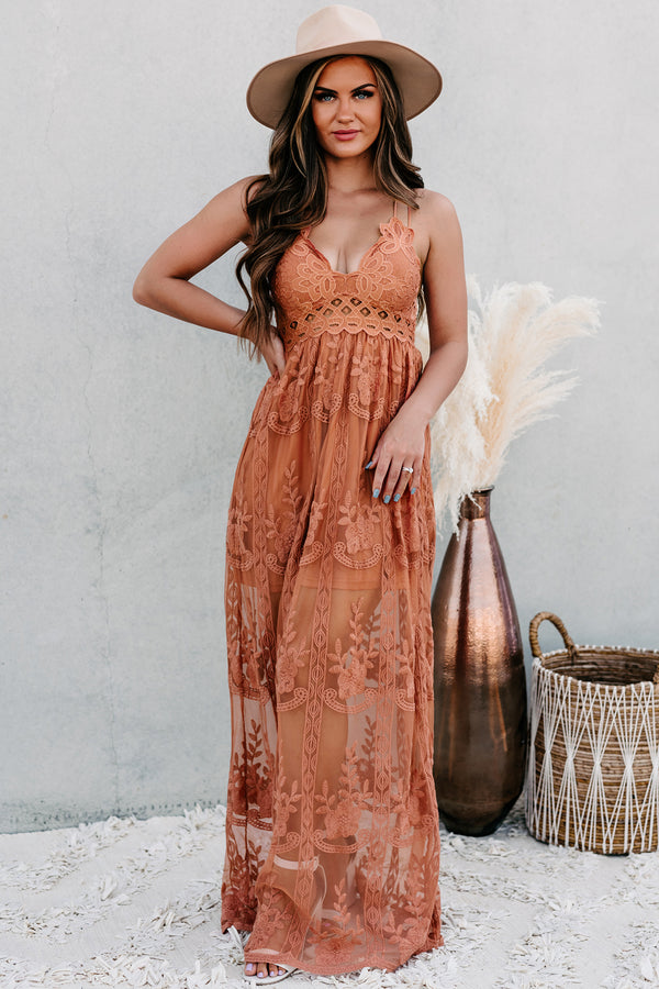Fairytale Beginnings Lace Maxi Dress (Brick) - NanaMacs