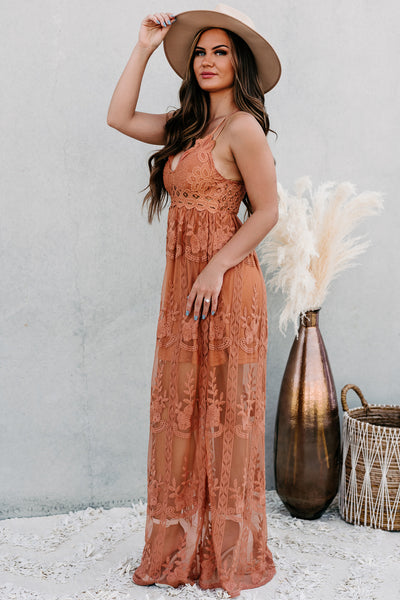Fairytale Beginnings Lace Maxi Dress (Brick) - NanaMacs