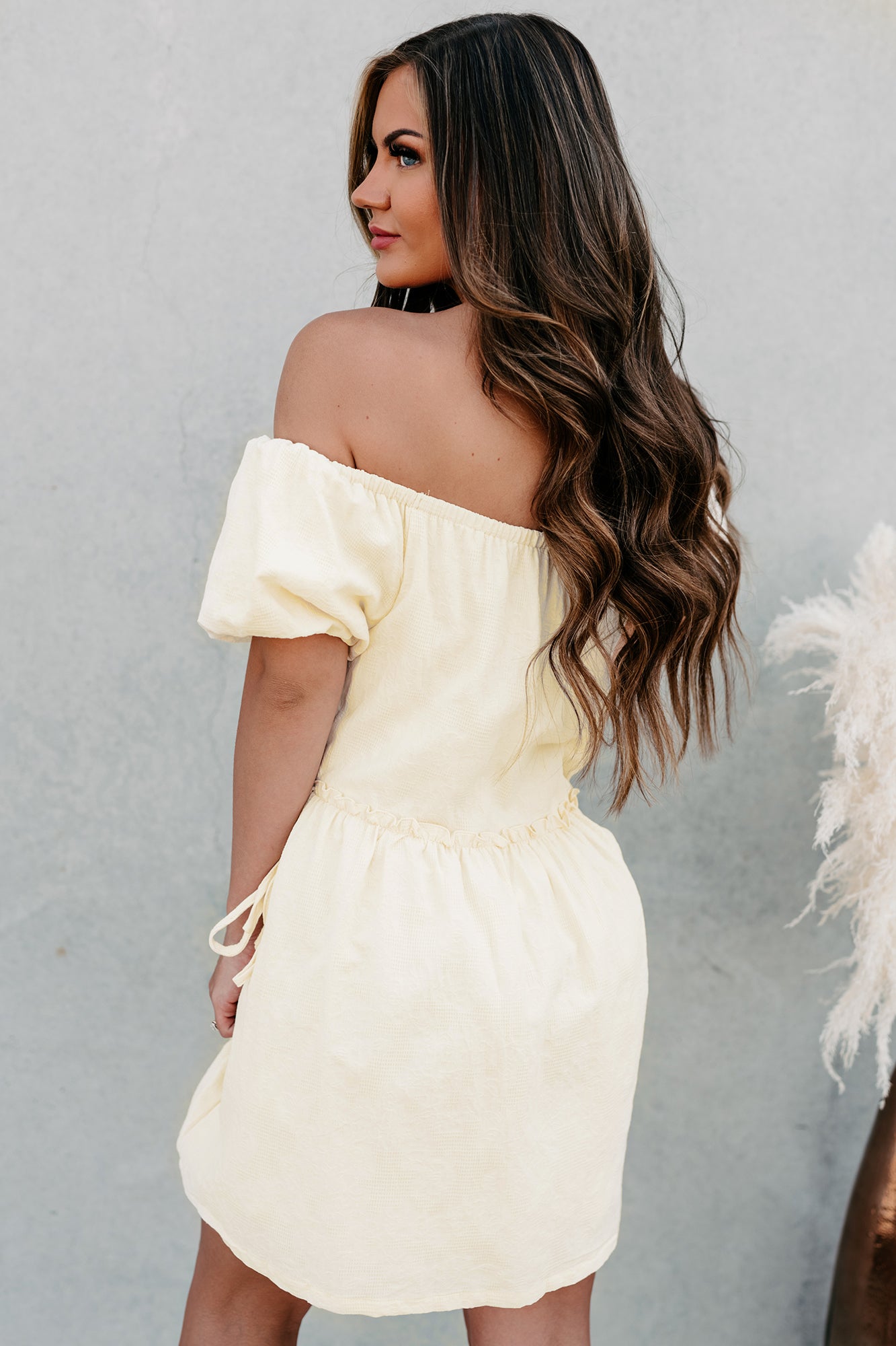 Perfectly Pleasant Textured Off The Shoulder Dress (Almond Cream) - NanaMacs