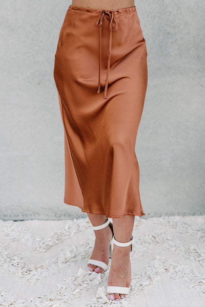 My Personal Preference Satin Midi Skirt (Rust) - NanaMacs