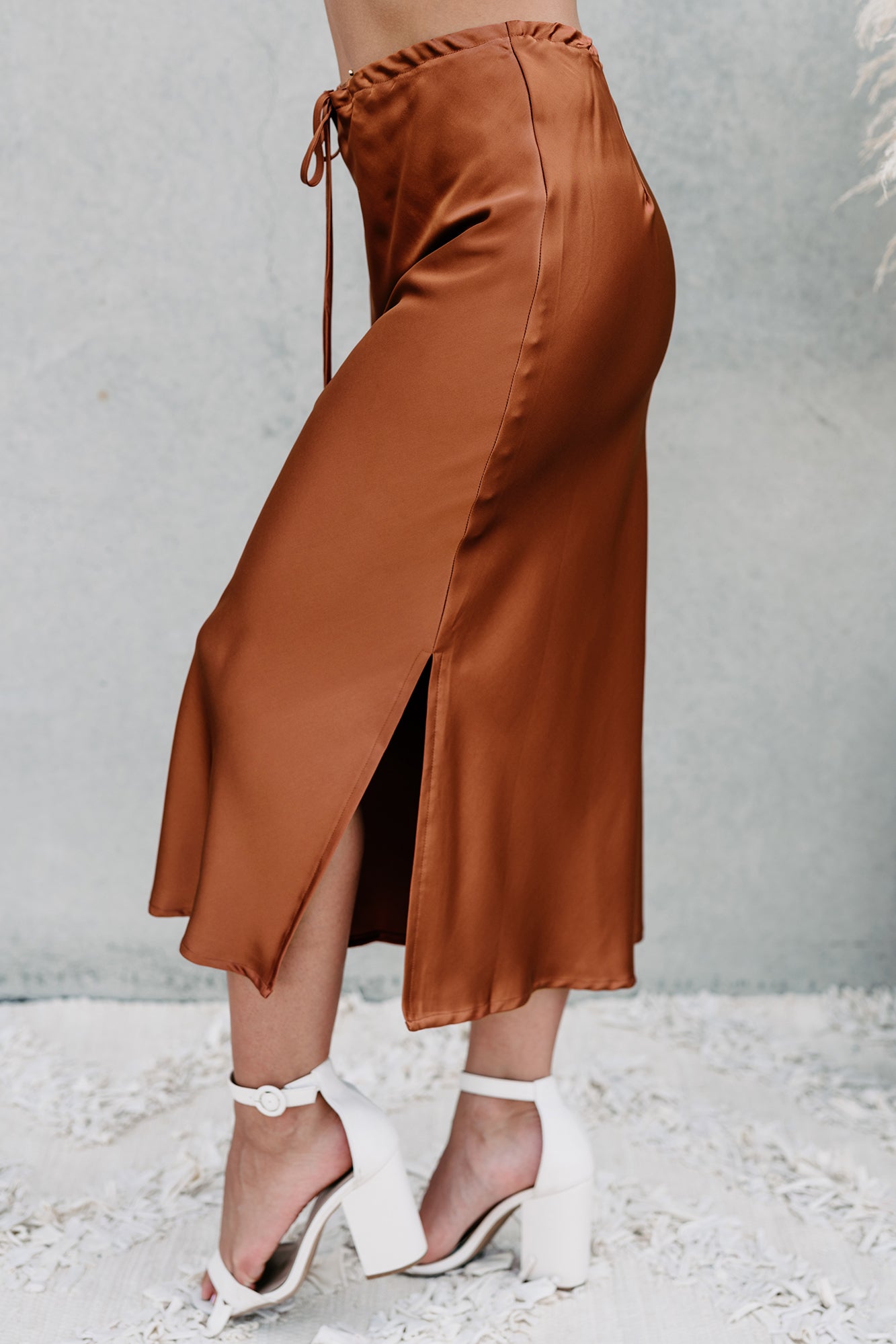 My Personal Preference Satin Midi Skirt (Rust) - NanaMacs