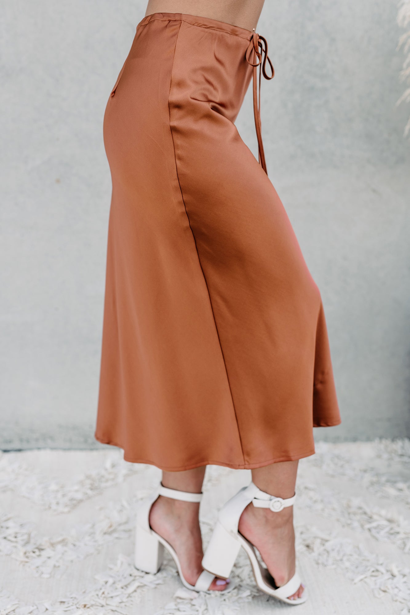My Personal Preference Satin Midi Skirt (Rust) - NanaMacs