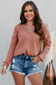 Finding Happiness Button Sleeved V-Neck Sweater (Clay) - NanaMacs