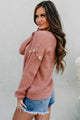 Finding Happiness Button Sleeved V-Neck Sweater (Clay) - NanaMacs
