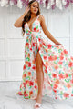Strike A Pose Plunging Floral Maxi Dress (Ivory Multi) - NanaMacs