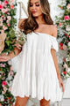 I'd Be Delighted Puff Sleeve Tiered Mini Dress (Off White) - NanaMacs