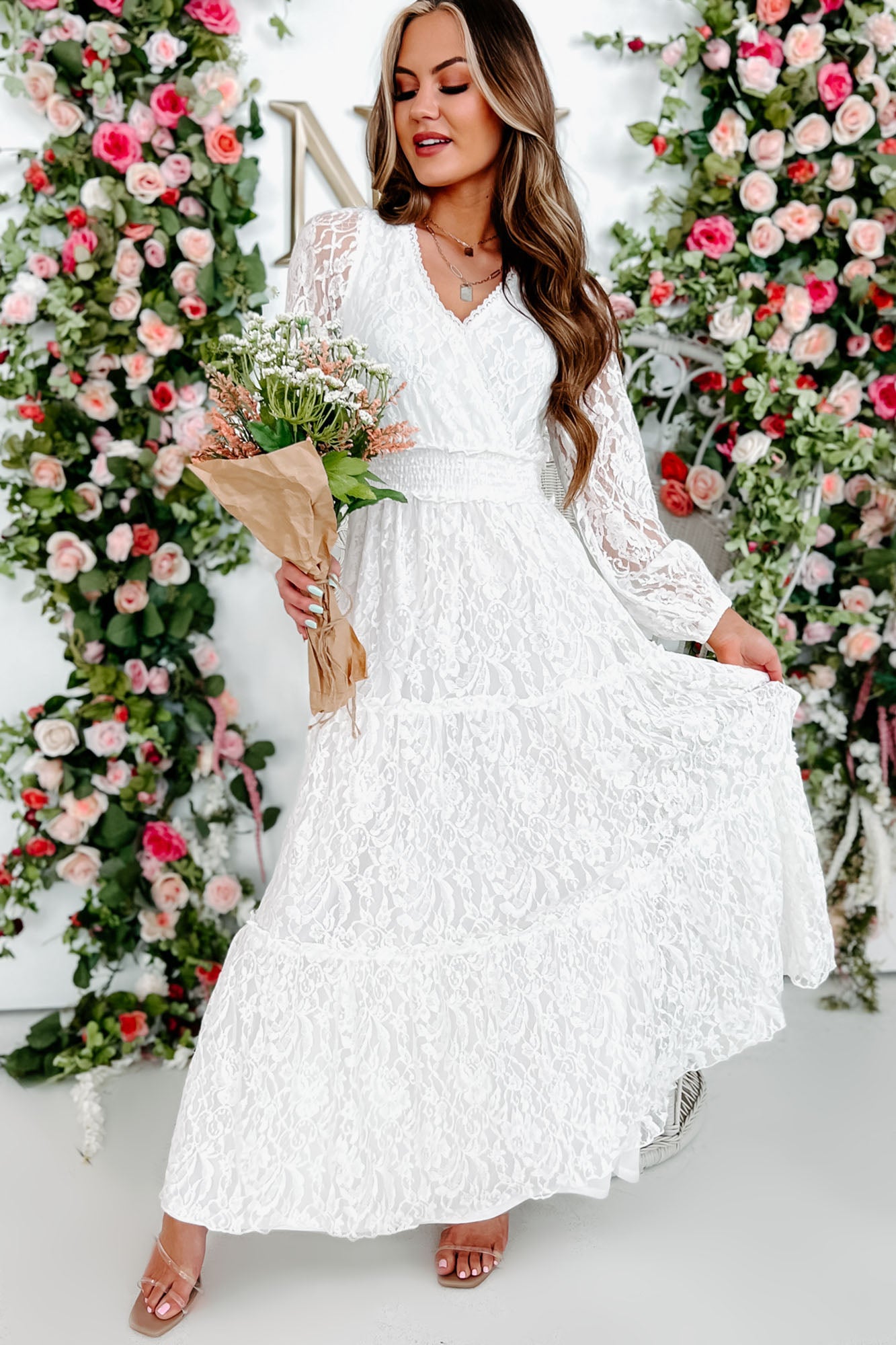 Tiered lace 2024 maxi dress