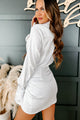 Create Opportunity Ruched Satin Shirt Dress (White) - NanaMacs
