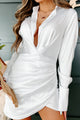 Create Opportunity Ruched Satin Shirt Dress (White) - NanaMacs