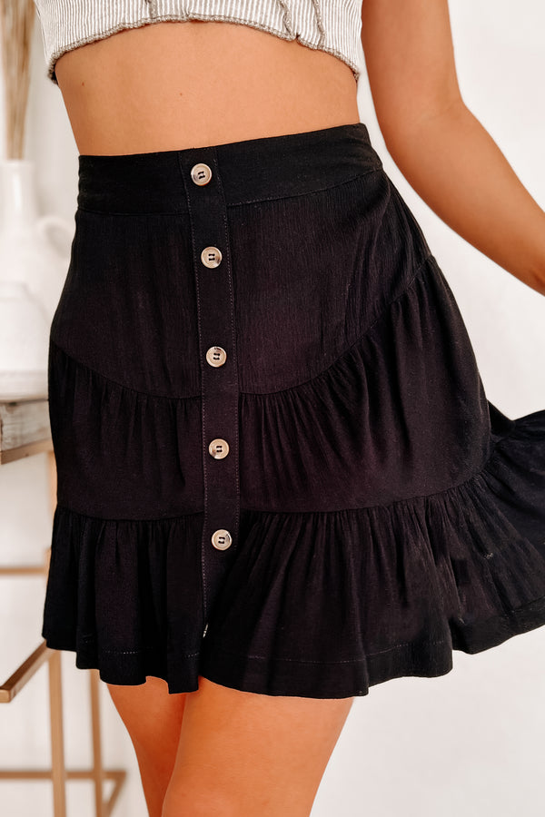 Moments To Remember Button-Front Mini Skirt (Black) - NanaMacs