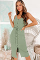 Seeing Other People Ribbed Button-Front Midi Dress (Sage) - NanaMacs