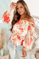 Spring Bliss Off The Shoulder Tie-Waist Floral Top (Ivory) - NanaMacs