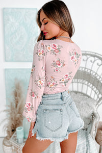 Making It Last Floral Long Sleeve Surplice Bodysuit (Light Mauve) - NanaMacs