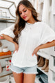 Valeria Thermal Knit Dolman Sleeve Top With Tie Details (White) - NanaMacs