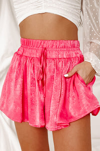 Spreading Joy Satin Elastic Waist Shorts (Hot Pink) - NanaMacs