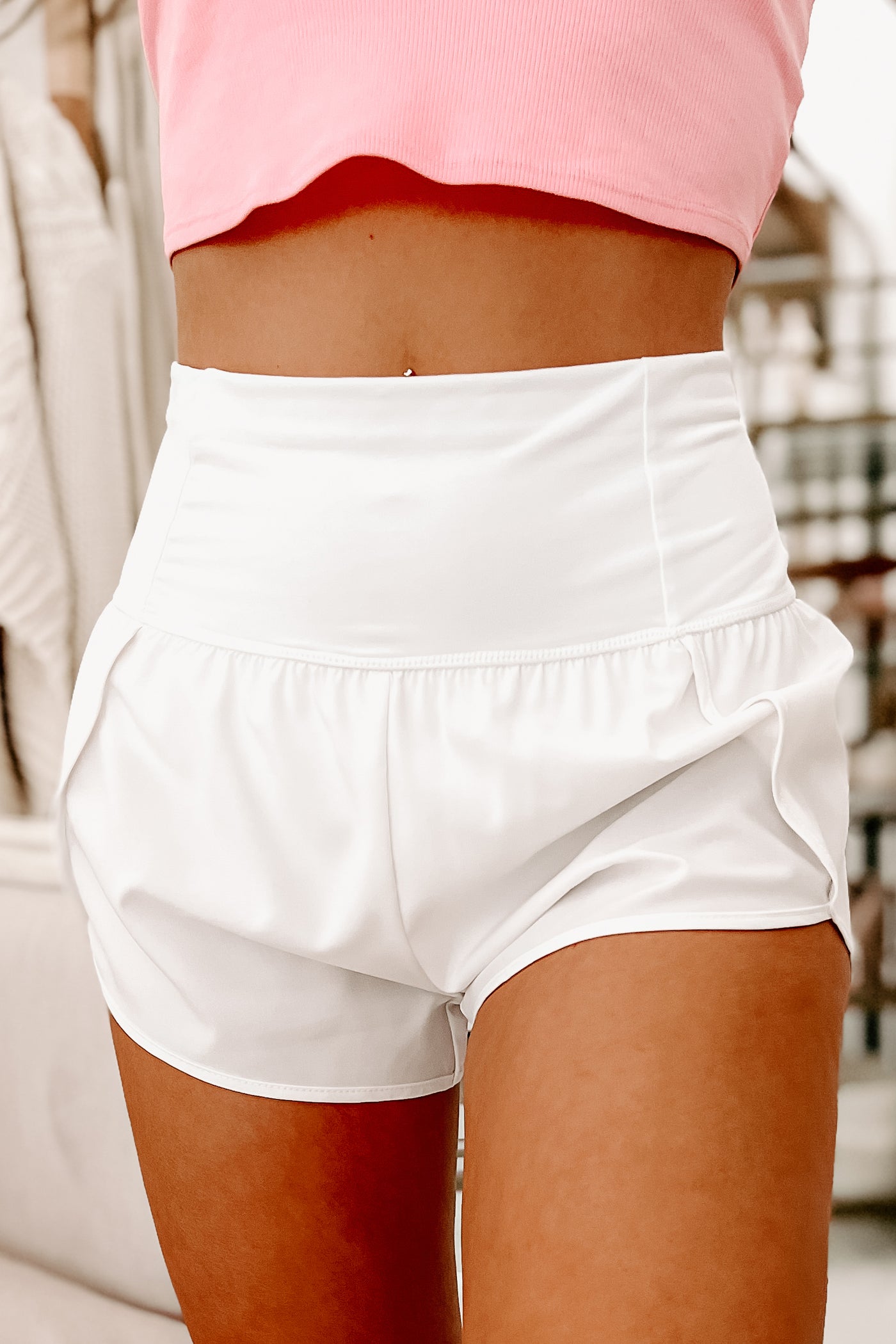 Fitness Fanatic High Waisted Athletic Shorts (White) - NanaMacs