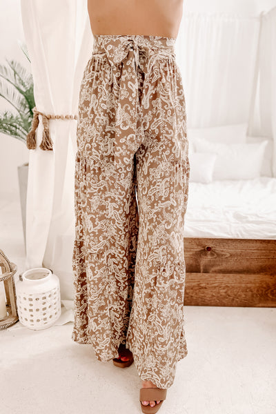 Feeling Affectionate Paisley Print Wide Leg  Pants (Mocha) - NanaMacs