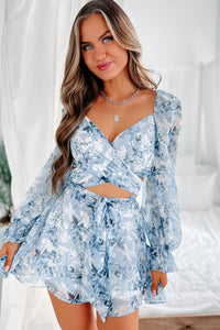 Only One I Want Floral Long Sleeve Cut-Out Romper (Blue) - NanaMacs