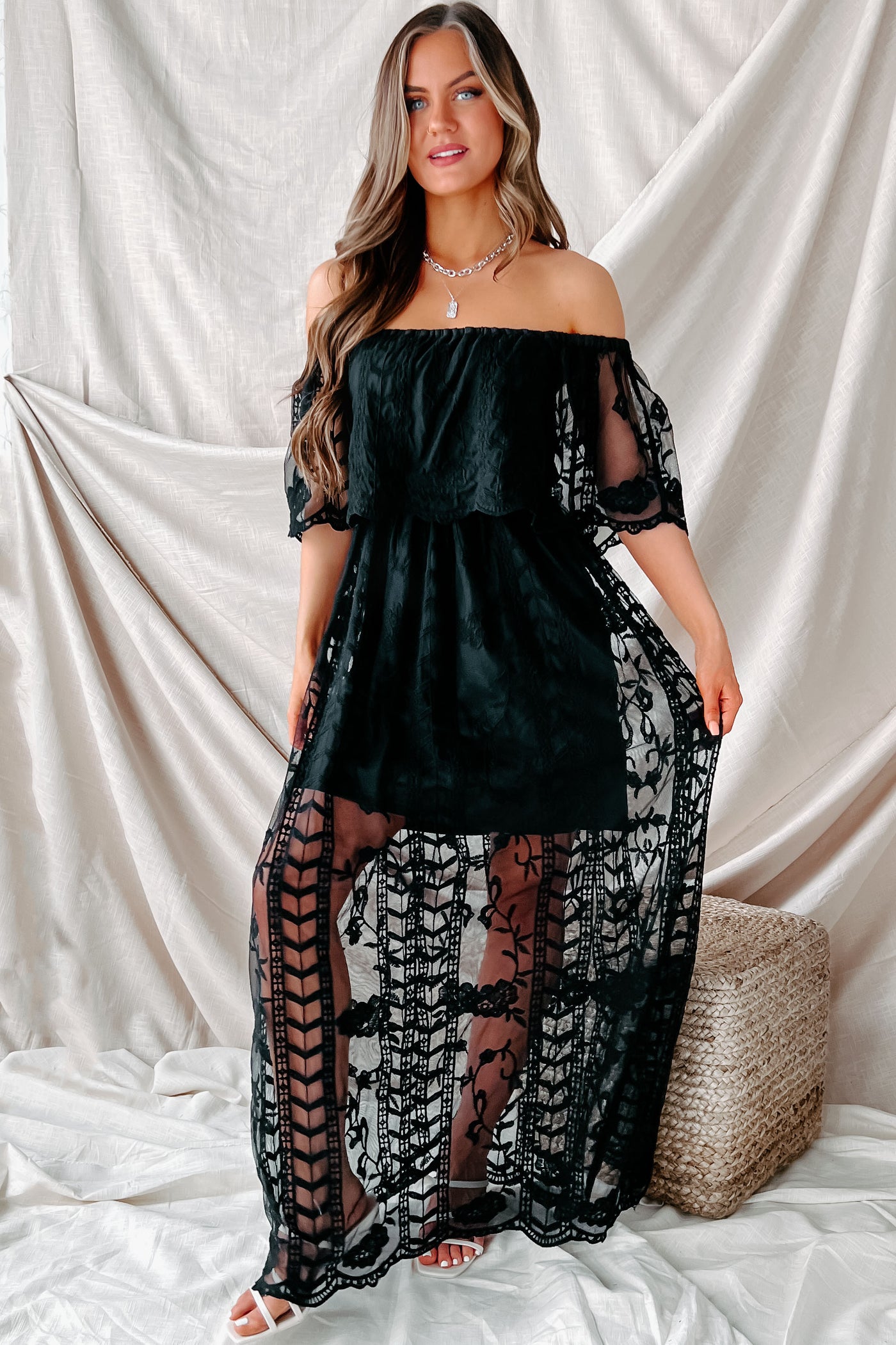 Getting Acquainted Lace Overlay Maxi Dress (Black) - NanaMacs