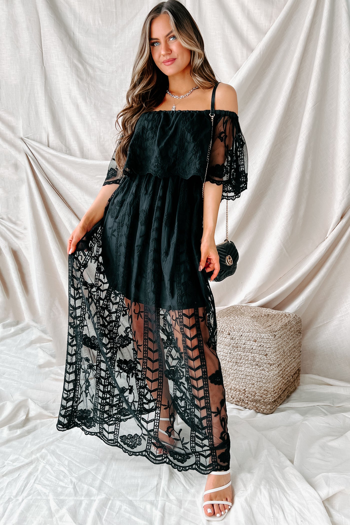 Getting Acquainted Lace Overlay Maxi Dress (Black)