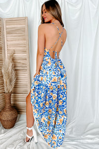 Vacay State Of Mind Cross Back Floral Maxi Dress (Blue) - NanaMacs