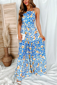 Vacay State Of Mind Cross Back Floral Maxi Dress (Blue) - NanaMacs