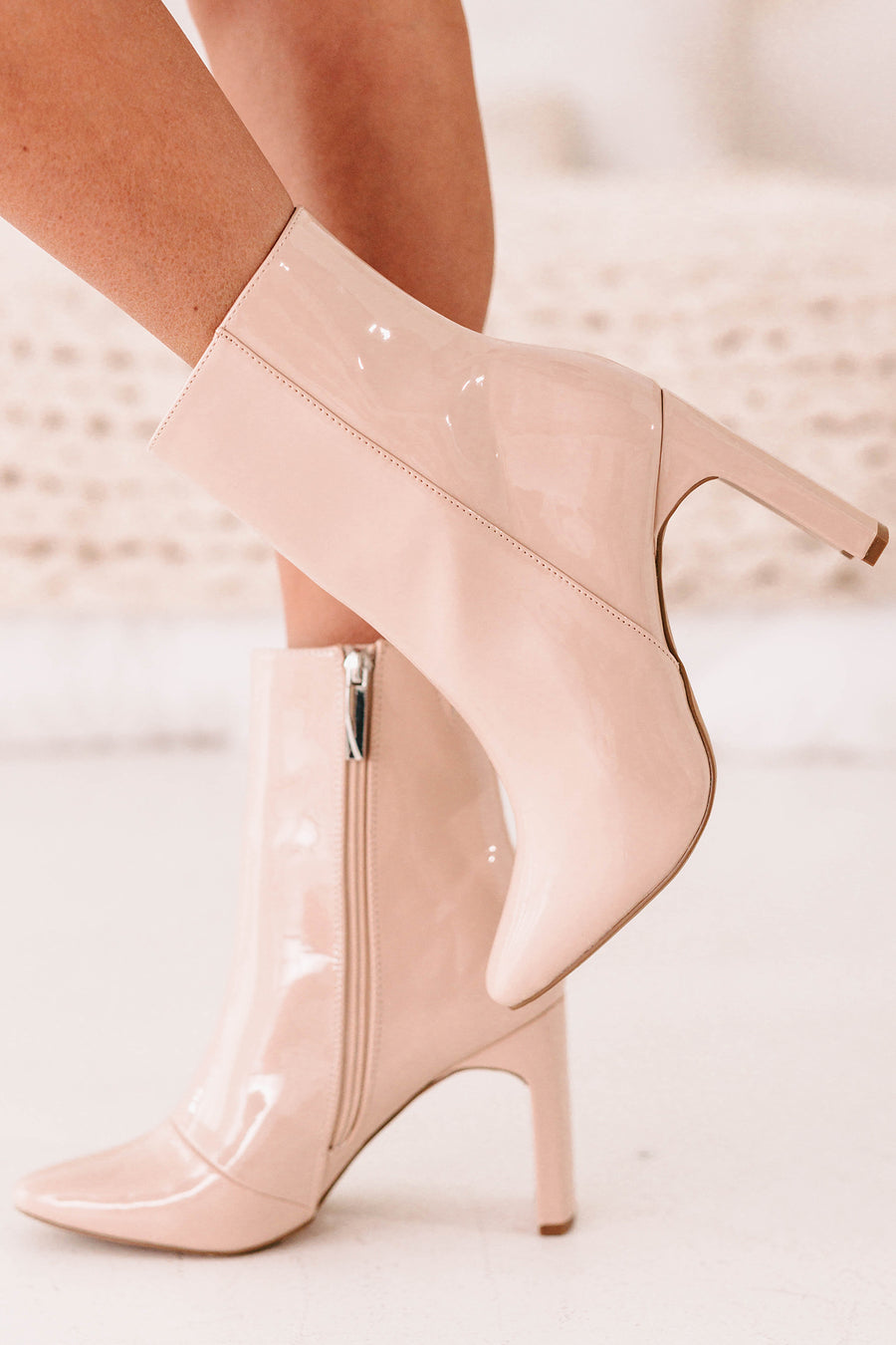 IMPERFECT First Strike High Gloss Patent Leather Bootie (Nude Patent) - NanaMacs