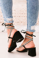 IMPERFECT Larissa Rhinestone Ankle Wrap Heeled Sandals (Black) - NanaMacs