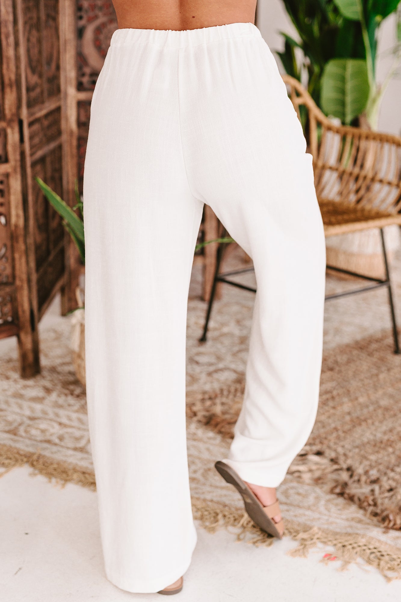 Subtle Sophistication High Waisted Wide Leg Linen Pants (Ivory) - NanaMacs