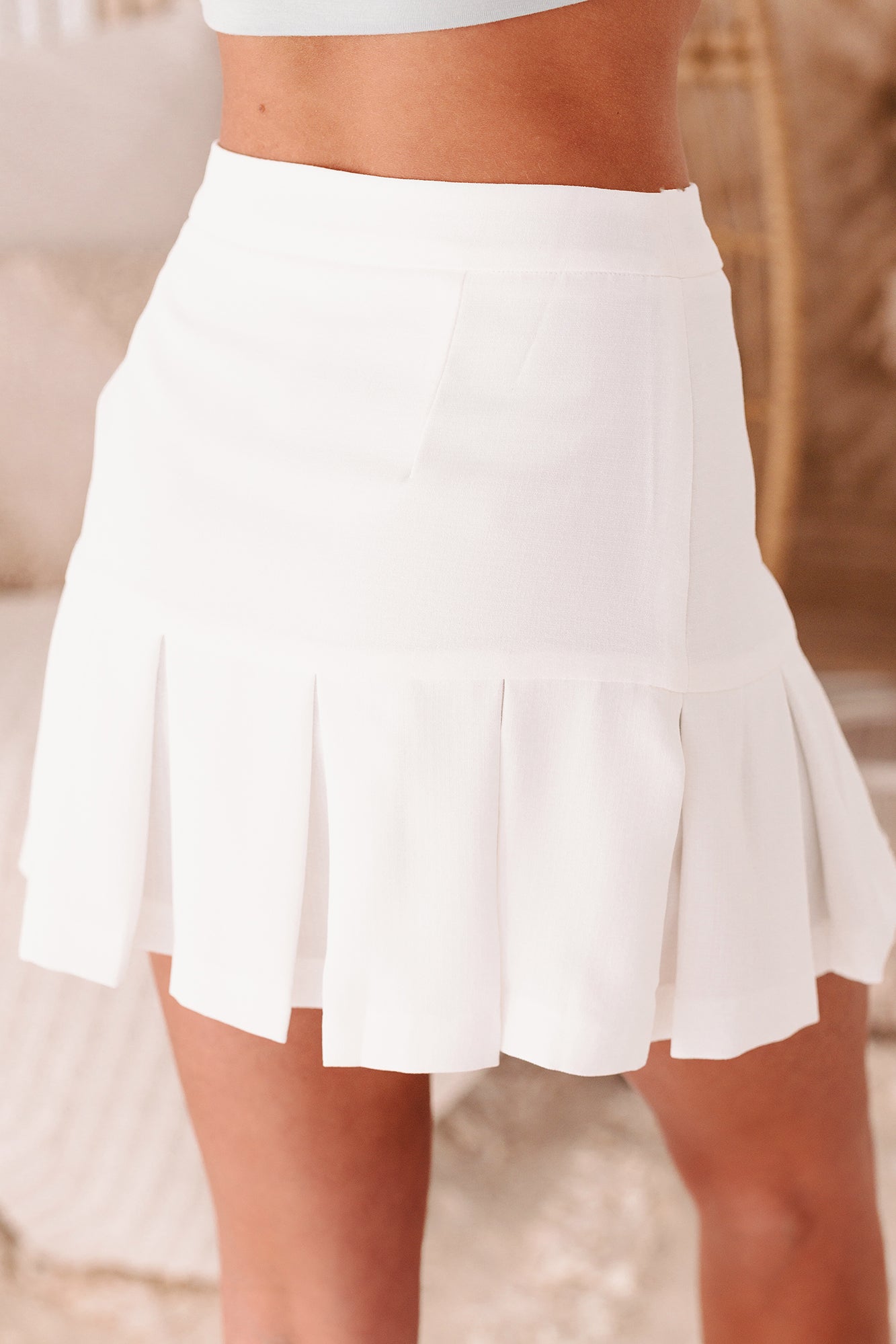 Trend Spotter Pleated Mini Skirt (Off White) - NanaMacs