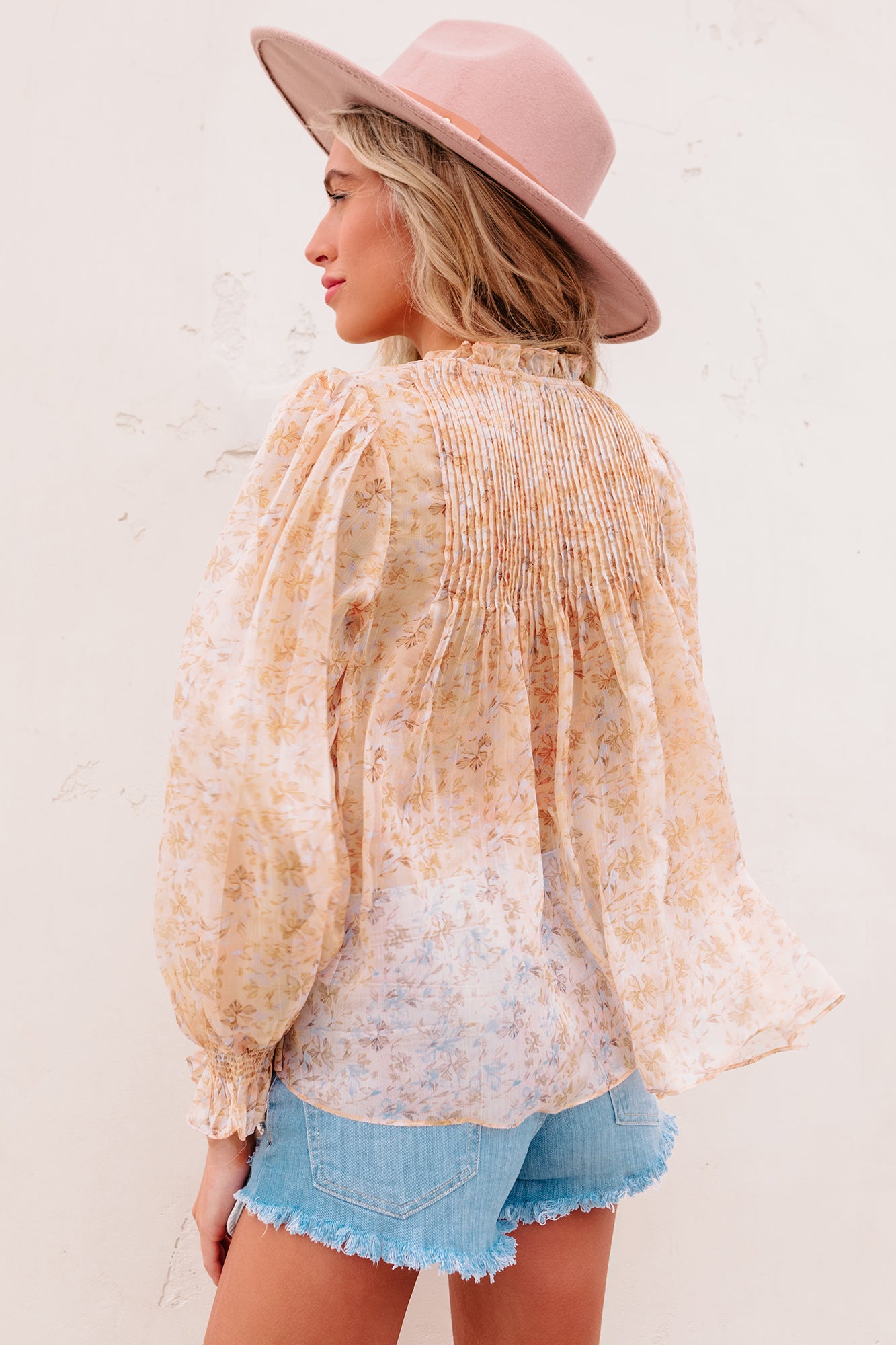 Taking The Minutes Floral Long Sleeve Blouse (Peach/Blush Multi) - NanaMacs