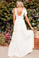 Design Diva Button-Front Tiered Linen Maxi Dress (White) - NanaMacs