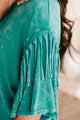 Brooklyn Beat Mineral Wash Fringe Sleeve Top (Turquoise) - NanaMacs