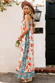 Mediterranean Nights Pleated Floral Halter Maxi Dress (Ivory/Teal) - NanaMacs