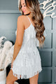 Dazzling Diva Rhinestone Fringe Mini Dress (White) - NanaMacs