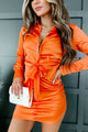 Shattering Expectations Tie-Front Satin Shirt Dress (Orange) - NanaMacs