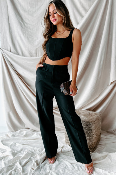 Crunching Numbers High Waisted Straight Leg Pants (Black) - NanaMacs